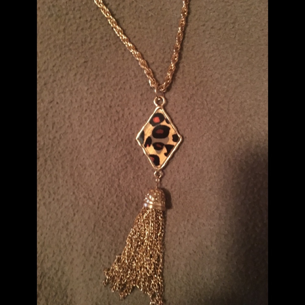 Long gold leopard necklace and earrings
